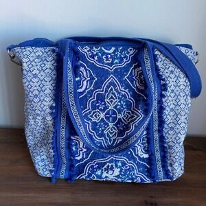 America and Beyond Blue White Boho Beaded Sequin Tote Bag Shoulder Boho beaded